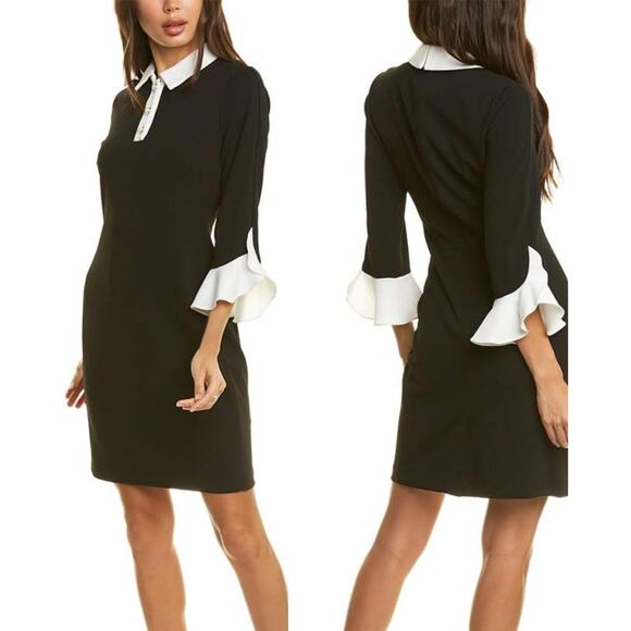 Karl Lagerfeld Paris Collared Shift Dress with Contrast Tulip Sleeve 16 - Picture 1 of 10